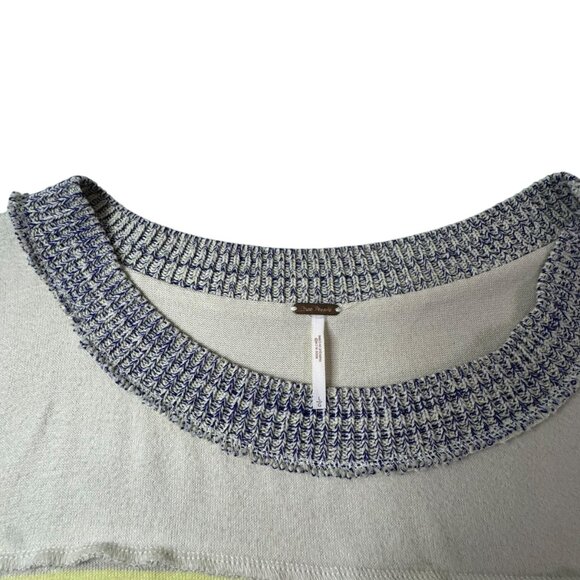 Free People Cooper Striped Knit Top Ivory Yellow Blue Oversized Slouchy Top SZ:L - Picture 9 of 12
